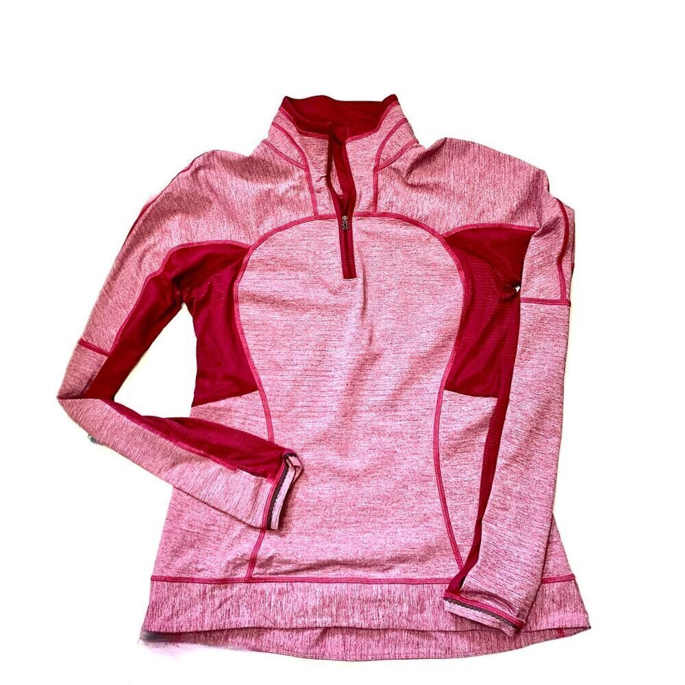 Lululemon Heather Pink Red Mesh Athletic Long Sleeve 1/4 Zip Top Size 10